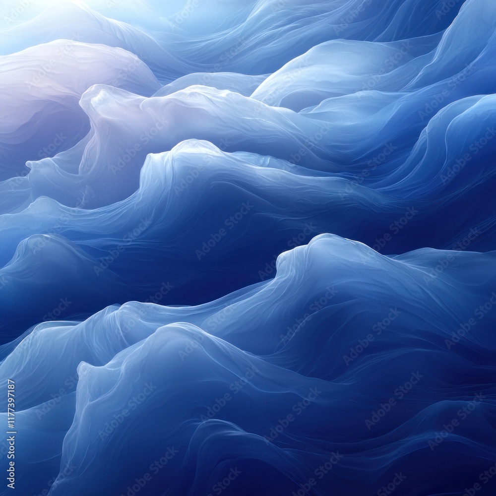 Obraz premium Abstract blue waves flowing in a dreamy landscape with light background, ideal for backgrounds
