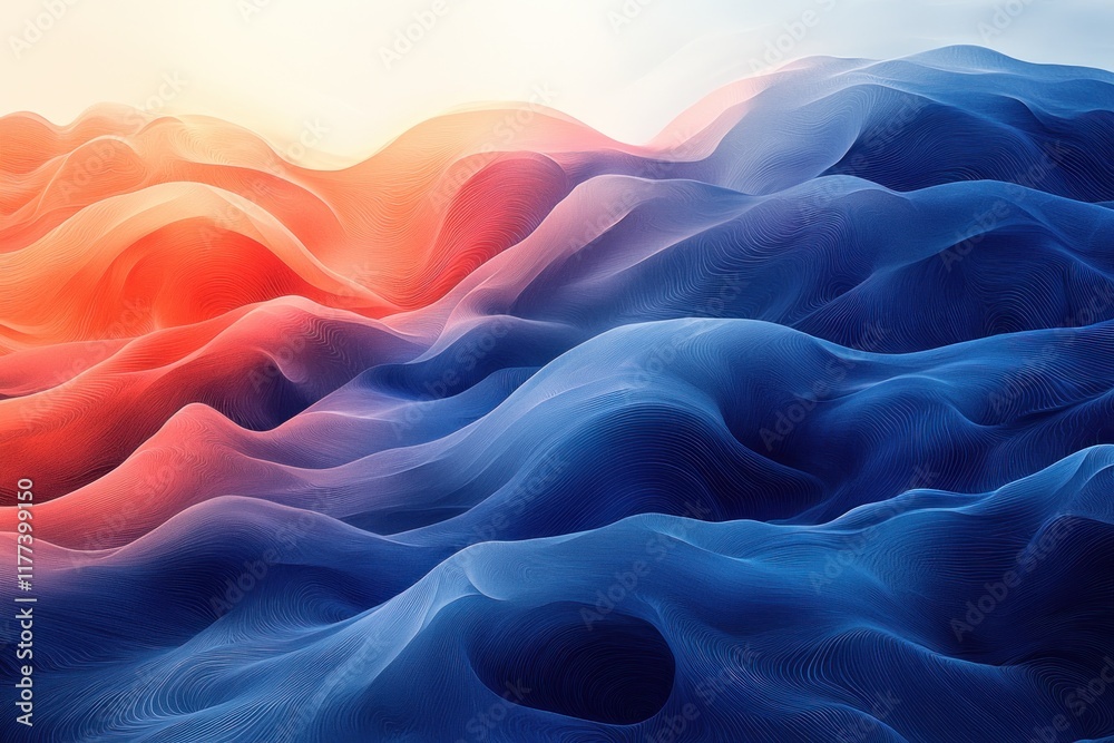 Obraz premium Colorful abstract waves landscape at sunset with flowing lines background for digital art
