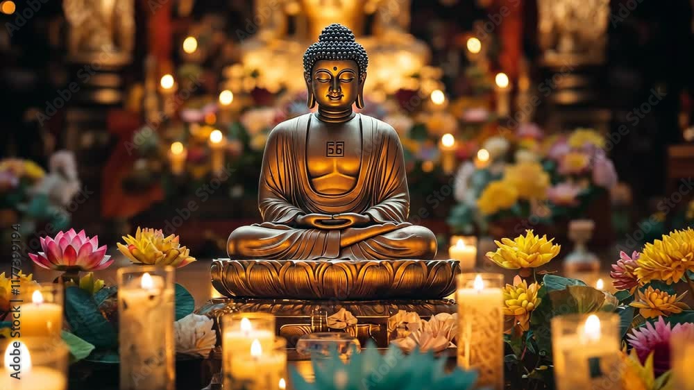 Buddha Altar with Candles and Offerings Buddha Altar with Candles and Offerings