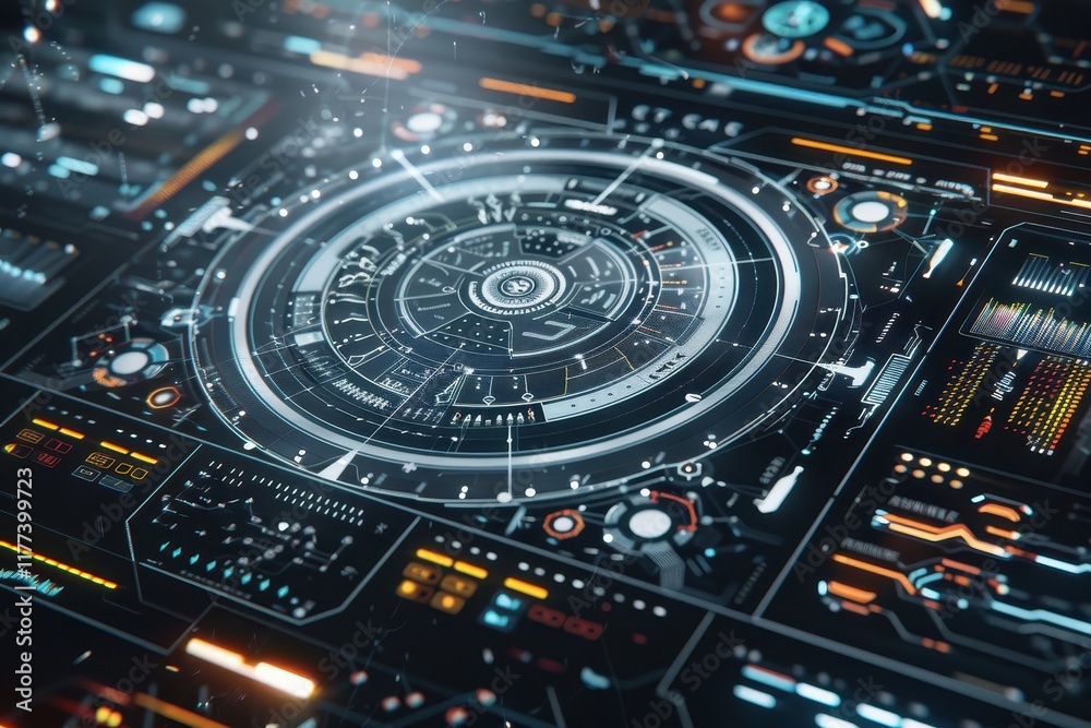 Futuristic Interface with Circular Display and Data Visualizations Futuristic Interface with Circular Display and Data Visualizations