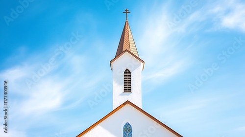 The essence of faith and worship in an old European cathedral is captured by this church in the sky with the Holy Trinity and Holy Spirit, complete with a bell tower, dome, and cross.