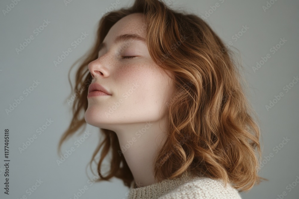 woman with reddish hair and freckles in profile woman with reddish hair and freckles in profile