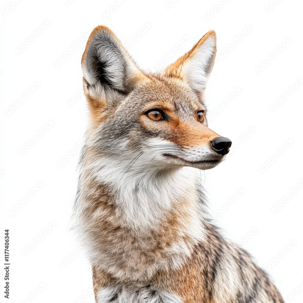close up of a coyote on a white background close up of a coyote on a white background