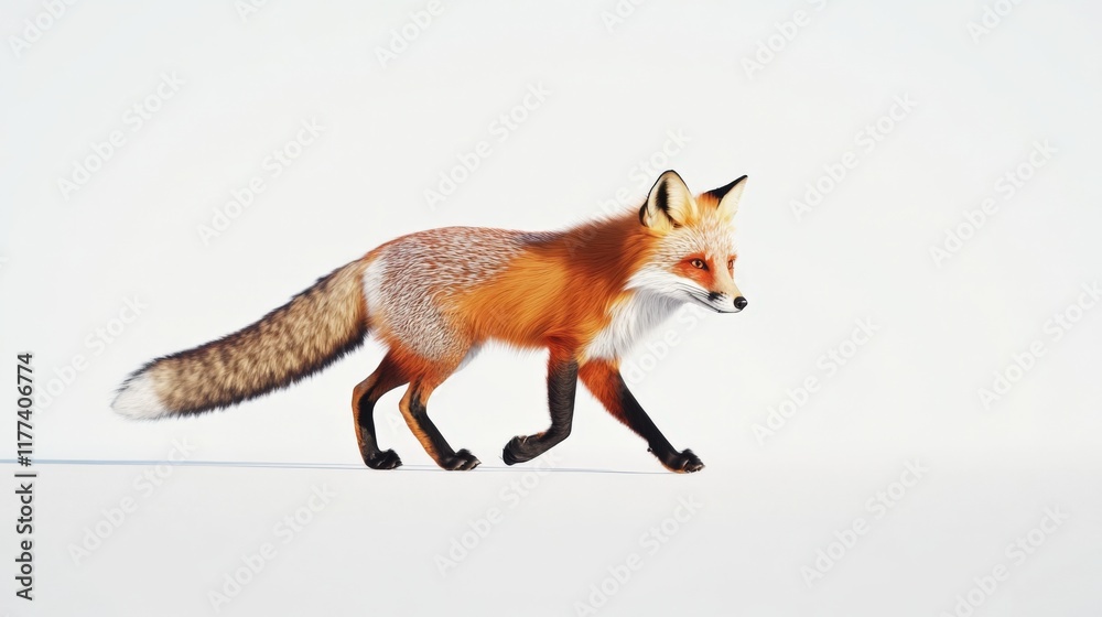 Fototapeta premium a fox walking on a white background