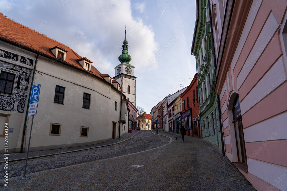 Obraz premium Trebic, Czech Republic - January 4, 2025: Cityscape of the city.