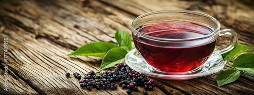 Elderberry tea on the table. Selective focus