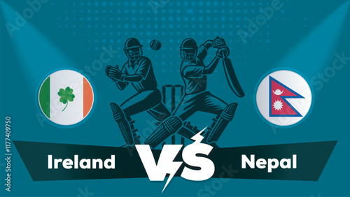 Ireland VS Nepal , Nepal Vs Ireland cricket match , Cricket match concept with creative illustration.eps