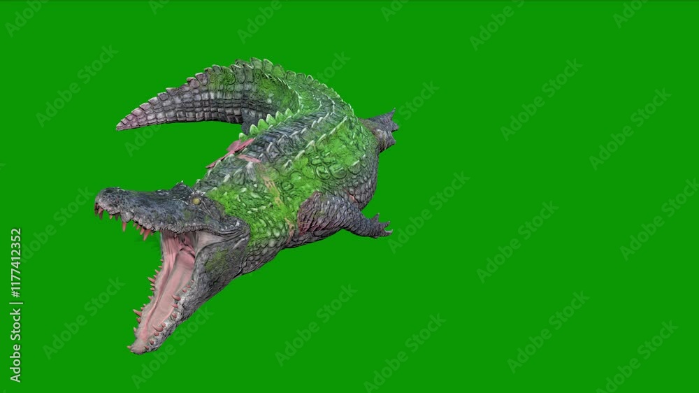 Alligators angry Scene -3D Rendering Animation On Green Screen Alligators angry Scene -3D Rendering Animation On Green Screen