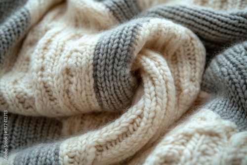 cozy knitted wool texture close-up natural beige and gray tones creating soft, warm pattern perfect for winter fashion background