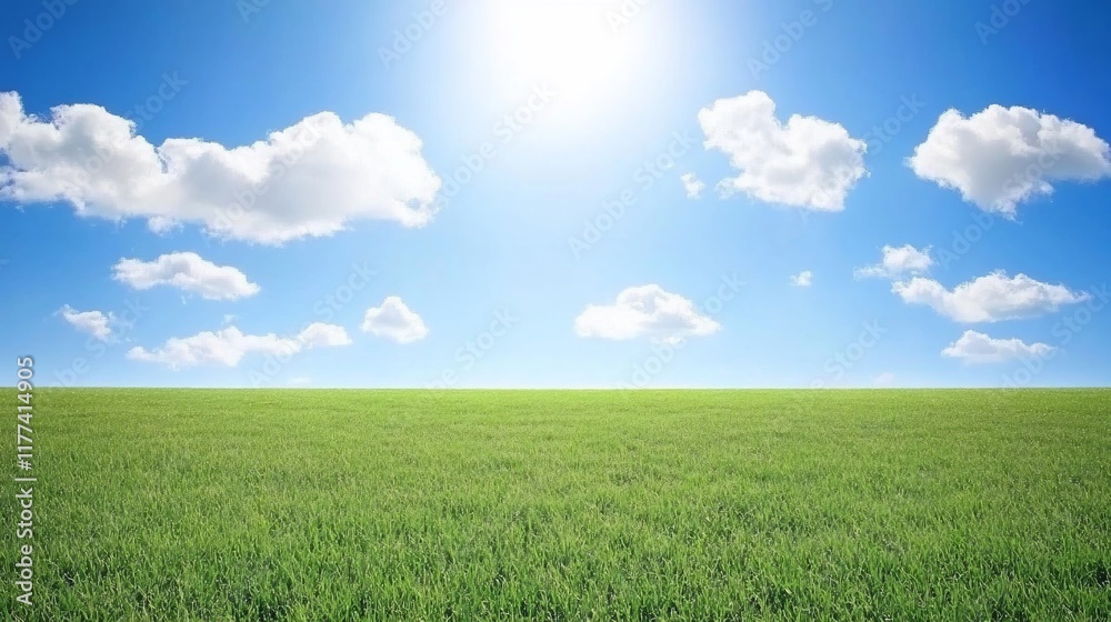 Sunny day, vibrant green field under a bright blue sky with fluffy white clouds. (1) Sunny day, vibrant green field under a bright blue sky with fluffy white clouds. (1)