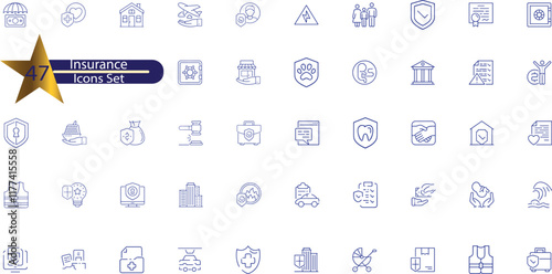 Insurance and assurance icon set. Containing healthcare medical, life, car, home, travel insurance