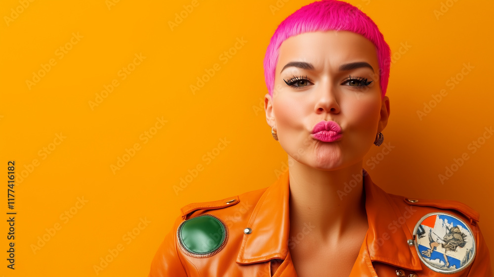 A non-binary person in their 20s, gen z, with short pink hair A non-binary person in their 20s, gen z, with short pink hair