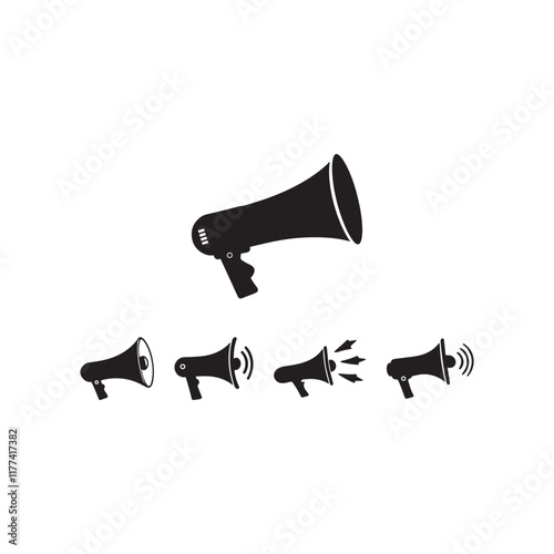 megaphone audio loudspeaker public announcement icon silhouette vector flat design elements collection set