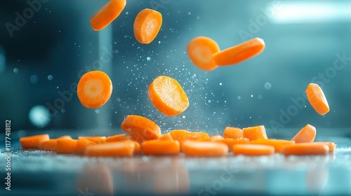 Fresh Carrot Slices Falling Vibrant Food Photography photo