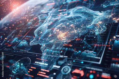 Futuristic Interface with a Map and Data Overlays