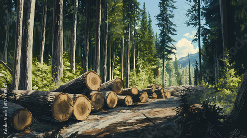 Sustainable forestry practices in foothill forests selective log. Foothill. Illustration photo