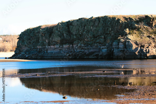 Rocks and islands of Zaporizhzhya and sand the water has receded photo