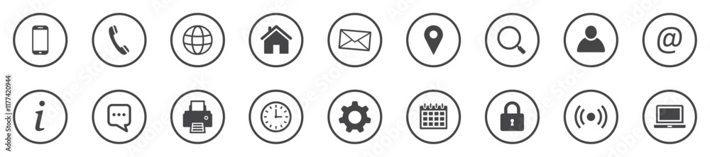 Set of contact icons. Contact Us – buttons. Web icons. Contact information, communication, business card. Vector illustration. Set of contact icons. Contact Us – buttons. Web icons. Contact information, communication, business card. Vector illustration.