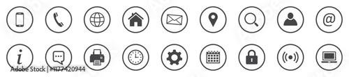 Set of contact icons. Contact Us – buttons. Web icons. Contact information, communication, business card. Vector illustration.