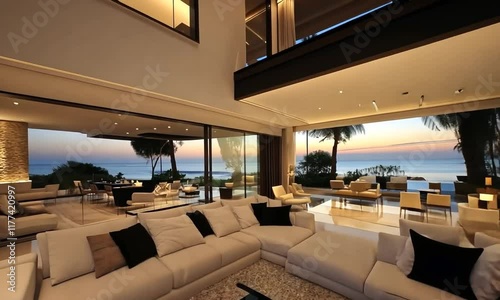 Oceanview Luxury Living Room Sunset Fireplace