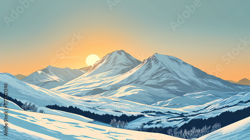 Welsh mountain winter landscape with snow-covered peaks and sunlit foothills , wales, brecon beacons, storey arms, mountains, winter. Foothill. Illustration photo