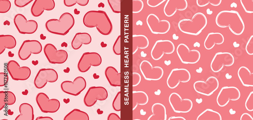 Vector seamless heart pattern. pink heart drawing in hand-drawn style