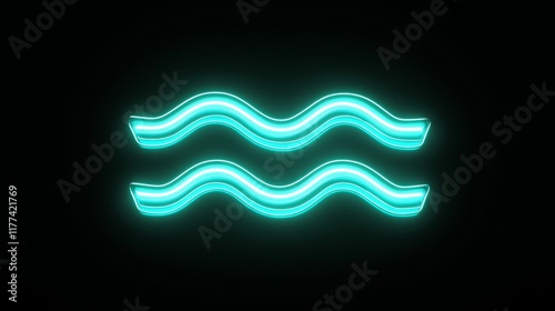 Illuminated Aquarius: Vibrant Cyan Zodiac Symbol on Black Background for Cinematic Astrology Concept photo