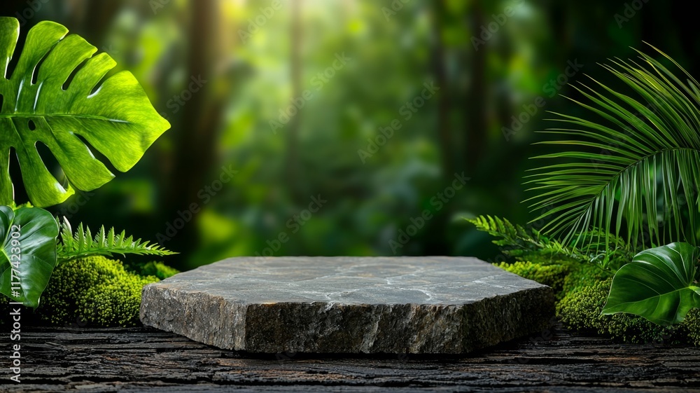 Stone Platform Jungle Background Mockup Stone Platform Jungle Background Mockup