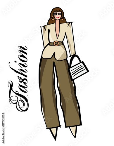 Illustration art of girl stylish girl on white background.