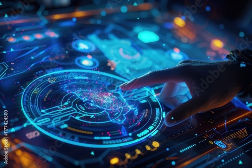 Hand Interacting with a Futuristic Holographic Interface
