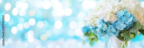 Wallpaper Mural Beautiful floral arrangement with blue and white flowers against a soft blue background Torontodigital.ca