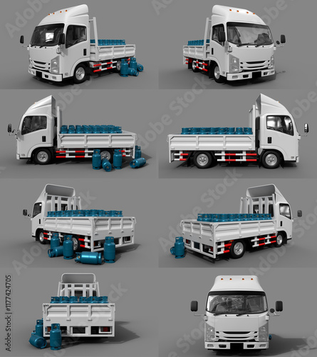 White truck on the road and carry Cooking gas in 4 View