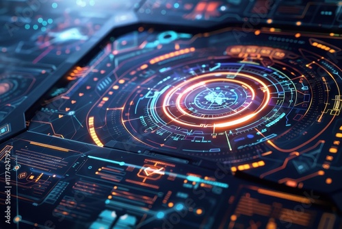 Futuristic Interface with Glowing Circular Display