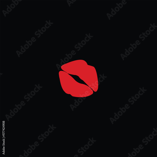 Vector icon of the red lips isolatred on black background.