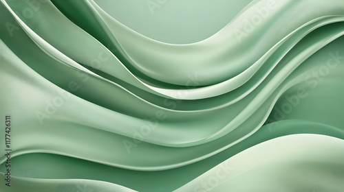 Abstract sage green fabric waves, flowing design, elegant background, ideal for website banners or product displays.