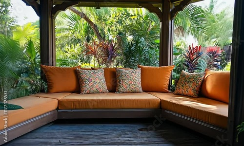 Tropical Garden Gazebo Orange Couch Relax