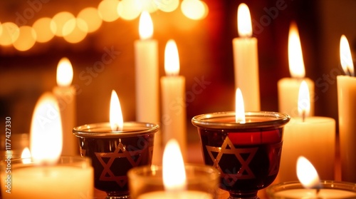 Lit candles at the Purim celebration photo