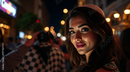 A woman in a mask at the Purim celebration photo