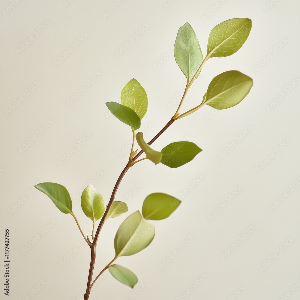 a branch with several green leaves against a white background a branch with several green leaves against a white background