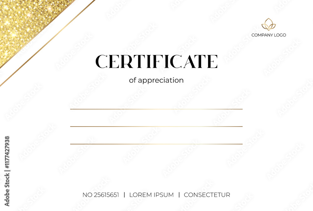 Fototapeta premium Certificate template with gold corner. Blank paper sheet for diploma, business, certificates, prizes, universities and companies.