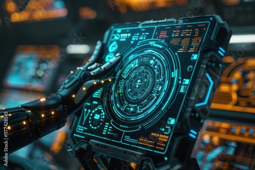 Robotic Hand Interacting with Futuristic Control Panel