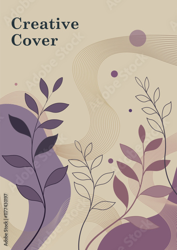 Creative minimalist cover with abstract leaves and flowing shapes.