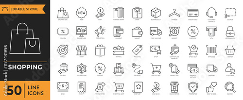 Shopping icon set. Containing store, purchase, store, online shopping, delivery, promotion, shopping cart and more