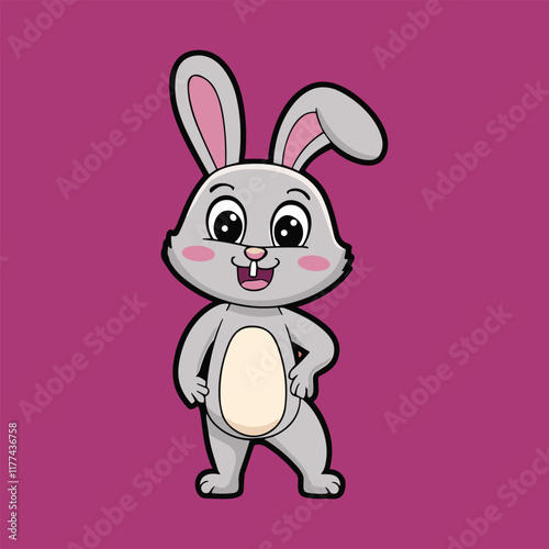 Happy cartoon bunny on purple, kids print
