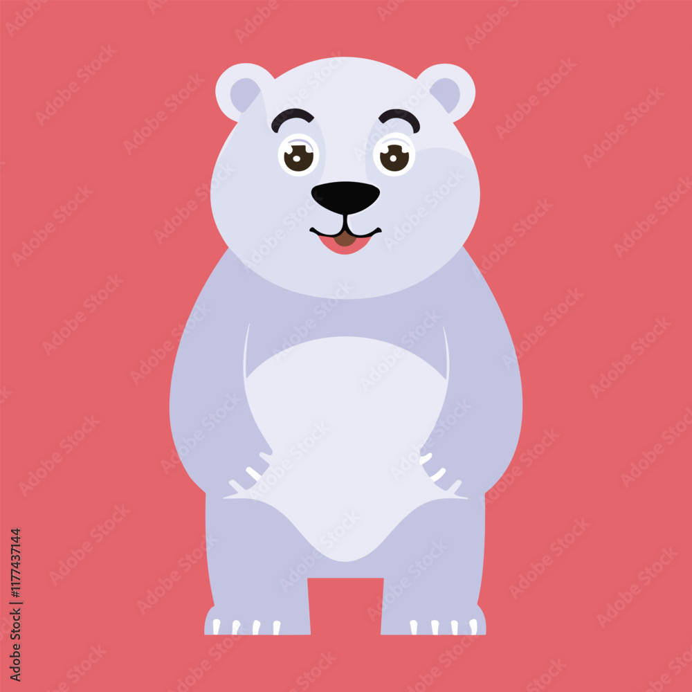 Happy polar bear cartoon, red background, kids Happy polar bear cartoon, red background, kids