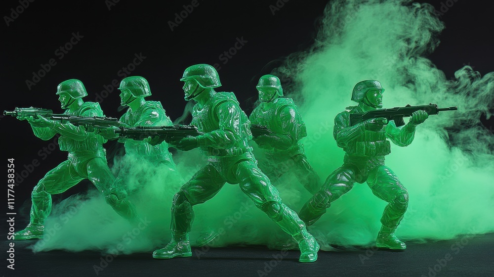 Fototapeta premium Green Army Men in Smoke
