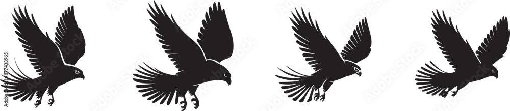 Fototapeta premium Graceful Black Birds in Flight Illustration