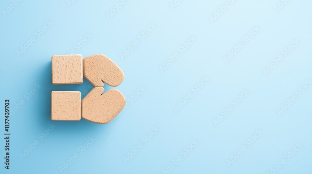 Wooden Puzzle Pieces on Light Blue Background for Creative Problem Solving Wooden Puzzle Pieces on Light Blue Background for Creative Problem Solving
