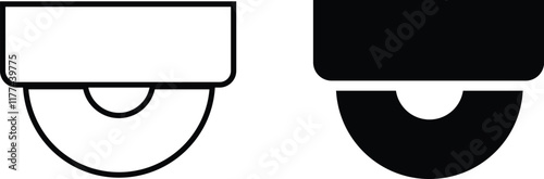 CCTV security camera icons set video surveillance monitoring, defocused home security camera, wall mounted for outdoor area safety and observation flat and line vector collection isolated transparent