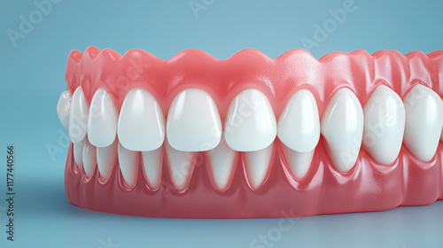A 3D render depicting a tooth before and after whitening, showing tartar removal and a clean finish, set against a blue background.